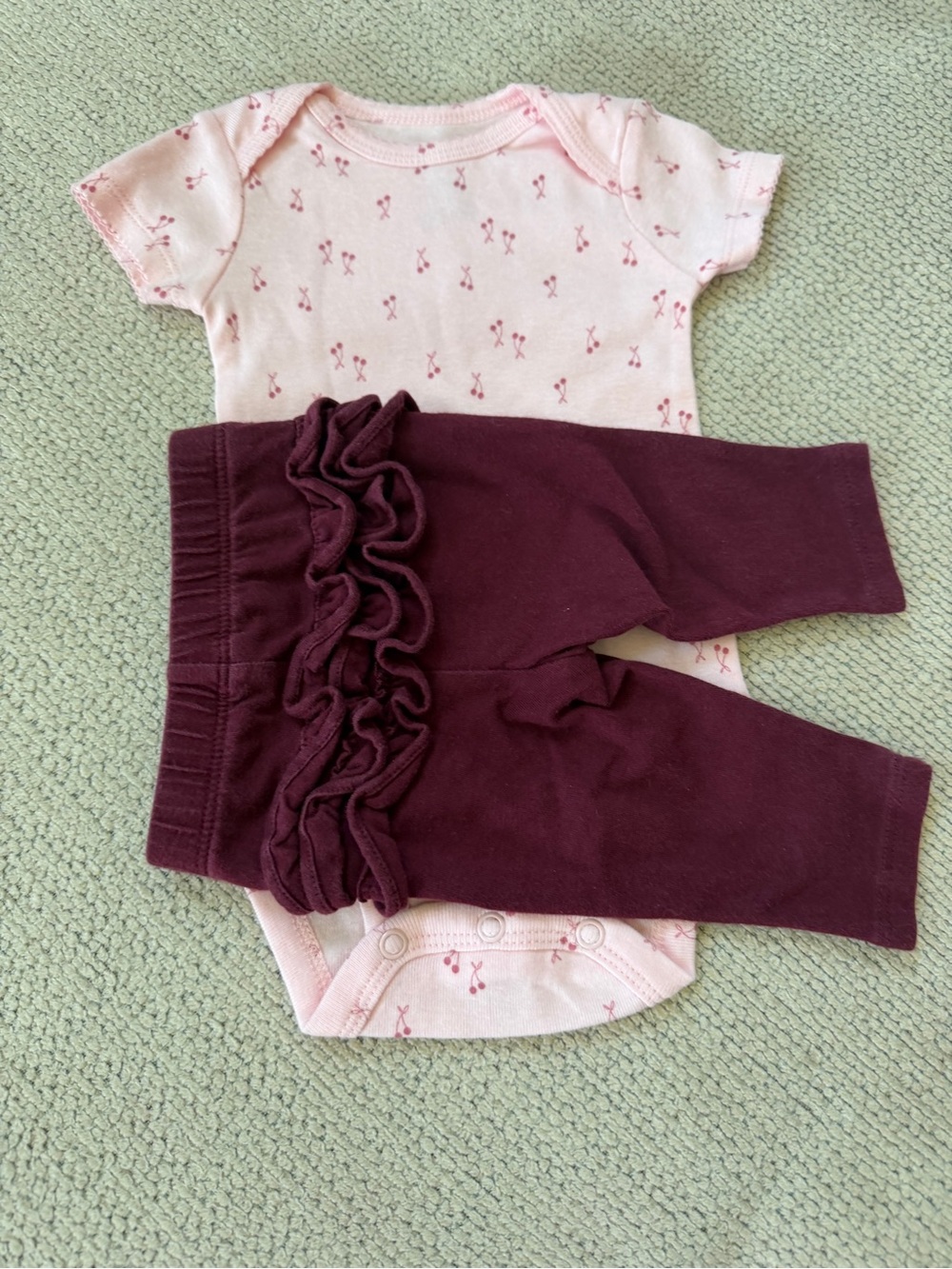 Carter's Pink Onesie with Burgundy Ruffle Leggings